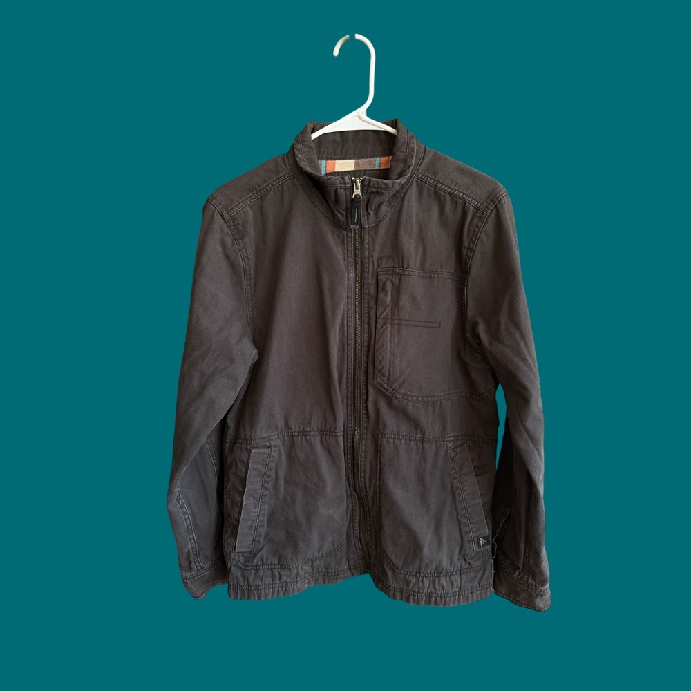 Prana Mens Canvas Flannel Lined Utility Jacket Charcoal Grey Small Workwear Zip